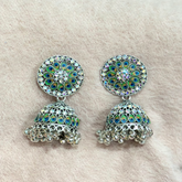 Round Oxidised Peacock Jhumka